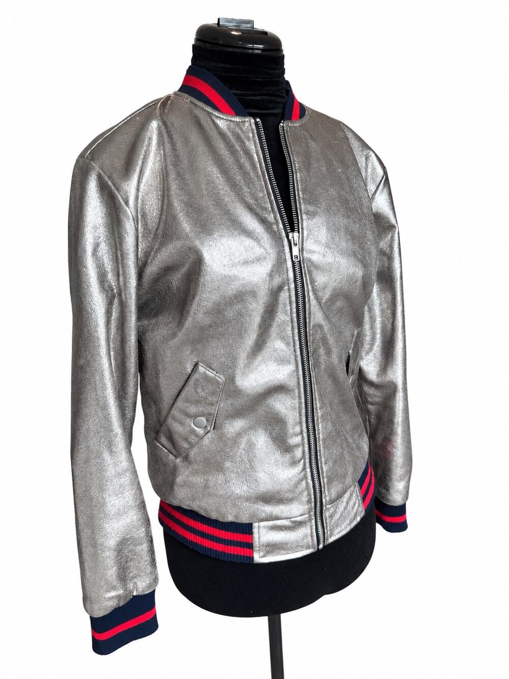 Silence + Noise Metallic Silver Bomber Jacket